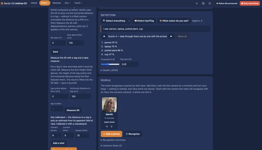 Sentio OS: Camera, detection and people