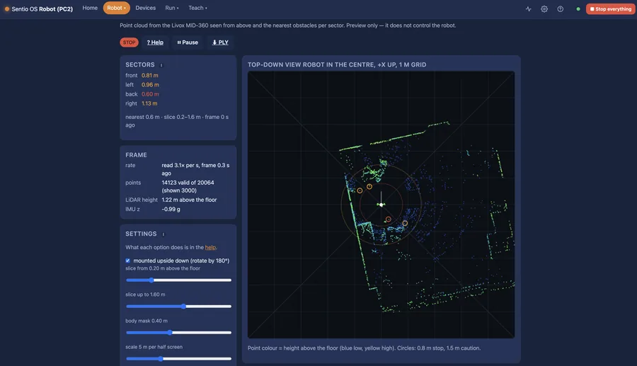 Sentio OS: LiDAR top-down view
